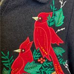 Vintage Wool Christmas Holiday Cardigan Black Embroidered Cardinals Poinsettia S Photo 5