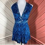 Lucky Brand LK7TF37 Blue Halter Romper Boho Geometric Print Tassel Tie Medium Photo 1