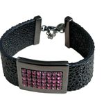 Guess  Black and Pink Crystal Statement Bracelet - Wide Band Photo 3