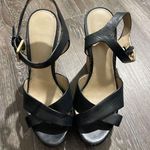 Classic Black Strappy Sandals with Cork Wedge Heel Photo 0