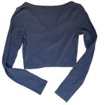 Y2K PAC Sun Blue Ribbed Snap Button Long Sleeve Crop Top Henley Shirt Sz Small Photo 2