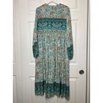 R. Vivimos Boho Floral Maxi Dress‎ Long Sleeve V Neck Tie Tassel Empire Waist Blue Size XL Photo 5