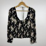 Reformation  Russet Top in Elizabeth Women's Large Black Floral‎ Smocked Dainty Photo 3