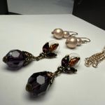 Dangle Drop Pierced Earrings Lot Of 3 Rhinestone Mix Some Bead Photo 3
