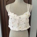ZARA white beaded flower cotton crop top Photo 1