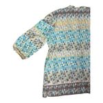 JM Collection Tunic 12 Geometric Print Blue Yellow Beaded Cotton Slit Pullover Photo 7