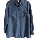 Jones New York  Women’s Size 6 Linen Long Sleeve Button Up‎ Top Blue 2 Pockets Photo 0