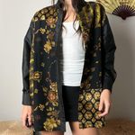 90s vintage black gold silk floral patchwork kimono style button shirt jacket Size L Photo 5