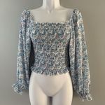 Pink Lily Milkmaid Top Size Small Blue Floral Coquette Smocked Ruffle Whimsy Photo 0