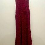 My Michelle  Merlot Mermaid Lace Glitter Halter Back cutout Gown Lined Size 3 New Photo 0