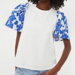 Hyacinth House x Tuckernuck Blue Floral Mollie Short Sleeve Blouse Cotton XL White Photo 0