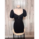 Blishe Black Puff Sleeve Mini Dress | Eyelet Lace Sweetheart Bodycon Dress Size Size M Photo 5