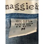 90s Chambray Denim Shirt Folk Art Embroidered Festive Angels Christmas Top Med Blue Photo 5