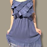 American Eagle  Outfitters Navy Blue Ruffle Spaghetti Strap Chiffon Dress M Photo 0