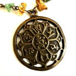 Vintage Gemstone Tibetan Buddhist Sanskrit Bronze Pendant Necklace Photo 8