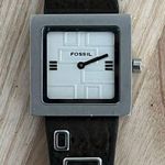Fossil Ladies Watch Brown Leather Strap Square White Dial Stainless Accents Photo 1