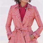 White House | Black Market Chic Pink Metallic Houndstooth Short Trench Coat Belted Photo 2