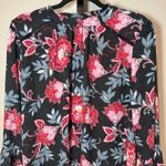 Loft  Floral Garden Bell Sleeve Blouse Mock Neck Black Pink Size XL Photo 2