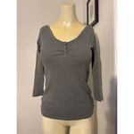 Guess  size small grey long sleeve shirt v neck 3/4 sleeve 3 diamond rhinestones Photo 3