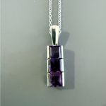 Amethyst Necklace Signed VJ India Sterling Silver Pendant w/Sterling Plate Chain Purple Photo 1