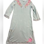 Spartina 449 Cotton Seafoam Green Embroidered Midi Dress Floral Cottage Sz S Photo 10