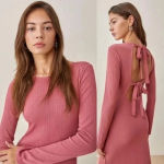 Reformation  Dusty Rose Rust Benedict Sweater Ribbed Midi Maxi Dress Size XL Photo 2