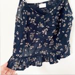 Abound  Navy Blue Floral Cropped Tank Top Ruffle Cinched Front Size Small NEW Photo 2