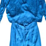 Free People  Women’s Aida Collared Long Sleeve Silky Cobalt Blue Shirt Maxi Dress Photo 8
