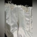 Pearl embellished strapless corset white midi dress side zip back tie sz s Photo 7
