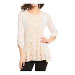 Ali Miles Womens Boho Tunic Top Size Large Beige 3/4 Sleeve Lace Knit Pockets Tan Photo 12