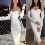 House Of CB HOUSE‎ OF CB 'Nanoushka' Ivory Satin Midi Dress NWOT size M Photo 3