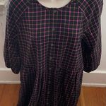 Madewell  plaid flannel pink black raglan button front shirt dress w/pockets 0 Photo 9