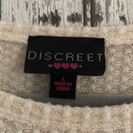 Discreet Cream waffle knit with cheetah sleeves top Photo 3