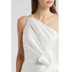 Amsale One Shoulder Bow Detail Cocktail Sheath Midi Dress White Size 14 Photo 2