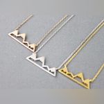 Boutique NEW Yellow Gold Plated Snowy Mountain Bar‎ Pendant Necklace, 16-18” Photo 7