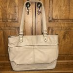 Stone Mountain Genuine Beige Leather Shoulder Bag with Black Accents Authentic Photo 3