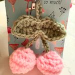 Handmade  Crochet Cherry Keychain Pink Green Fruit Bag Charm Accessory Photo 1
