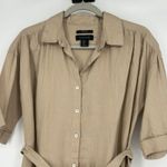 Tahari  Linen Button Front Shirt Dress Brown Tan Belted Dolman Sleeves Size S Photo 1