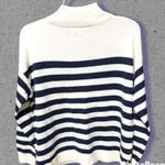 Loft  navy blue and white striped button shoulder sweater Photo 0