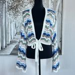 Francesca's Multicolor Crochet Bell Sleeve Fleur Tie Front Pullover NWT Photo 5