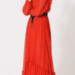 Maje  Rachana Red Crepon Maxi Dress Holiday Long Sleeve Modest NEW Photo 0