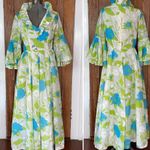 Vintage Handmade Romantic Maxi Dress Ruffle Neck Bell Sleeves Bird Appliqué ~M Blue Size M Photo 0