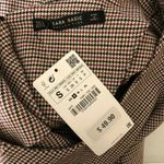 ZARA Shift Dress Mini Ruffle Long Sleeve Houndstooth Red Black Size S Photo 2