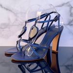Alexander McQueen heart motif blue leather T-strap sandal size IT 39.5 US 9.5 Photo 1