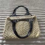 Vintage Ivory Crochet Bubble Purse Bag Faux Wood Handles Boho Hippie Gray Photo 10