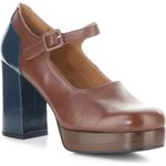 Fly London  ERIL Platform Pumps Cognac & Navy Leather Retro 70s Chunky Heel 38 Photo 1