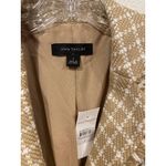 Ann Taylor Blazer Womens 2 Beige White Checked Tweed Fringe Trim Pockets Jacket Photo 2