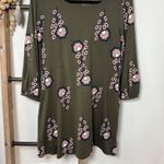 Boden Olive Green Floral Print Three Quarter Sleeve Tunic Dress Size 10P Photo 3