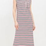 Loft  Striped Sleeveless Midi Dress with slit red, Blue, White pocket medium Photo 0