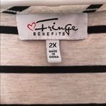 Fringe Striped V-Neck Top with Lace Accents 3/4 sleeves Photo 1